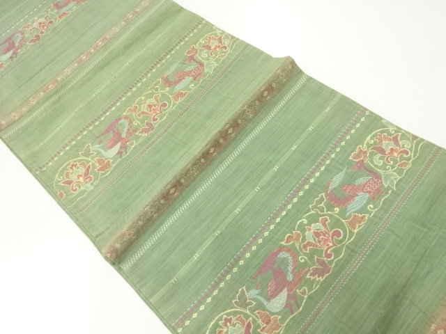 JAPANESE KIMONO / ANTIQUE FUKURO OBI / SILK / WOVEN FLORAL ARABESQUE